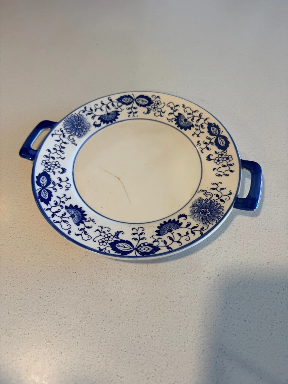 Blue Floral Ceramic Serving Plate with Handles